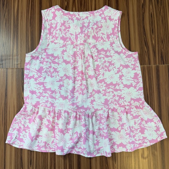 Pink White Floral Sleeveless Peplum Top Sz S Cottagecore Soft Girl Feminine Boho - Picture 4 of 6